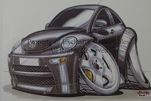 Cartoon Volkswagen VW Beetle Silver A3 Poster