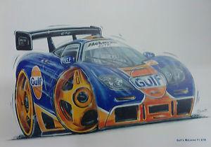 Cartoon Gulf Mclaren F1 GTR A3 Poster