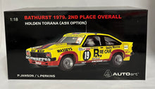 Load image into Gallery viewer, 1:18 Bathurst 1979 - 2nd Place Peter Janson and Larry Perkins Holden A9X Torana 2dr
