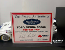 Load image into Gallery viewer, 1:18 1988 - Ford Sierra RS500 - Tooheys 1000 - Signed COA by Allan Moffat
