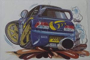 Cartoon Subaru P555 WRX Rally Car (Rear) A3 Poster