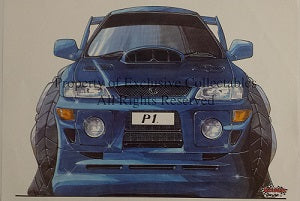 Cartoon Blue Subaru Impreza P1 (Front) A3 Poster