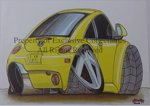 Cartoon Volkswagen VW Beetle Yellow A3 Poster