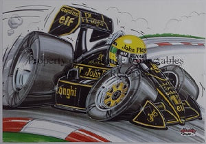 Cartoon Formula 1 Ayrton Senna Elf No 12 A3 Poster
