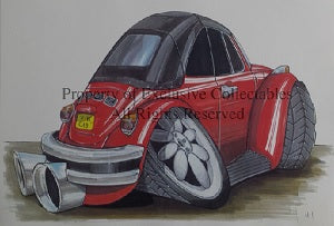 Cartoon Classic VW Beetle Cabrio A3 Poster