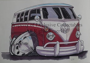 Cartoon Volkswagen VW Red BUS A3 Poster