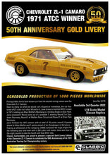 Load image into Gallery viewer, 1:18 Chevrolet ZL-1 Camaro 1971 ATCC Winner 50th Anniversary Gold Livery
