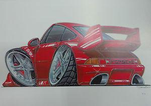 Cartoon Porsche Red A3 Poster