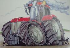 Cartoon Red Tractor A3 Poster