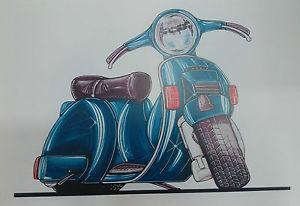 Cartoon Vintage Vespa PIAGGIO Scooter Automotive A3 Poster